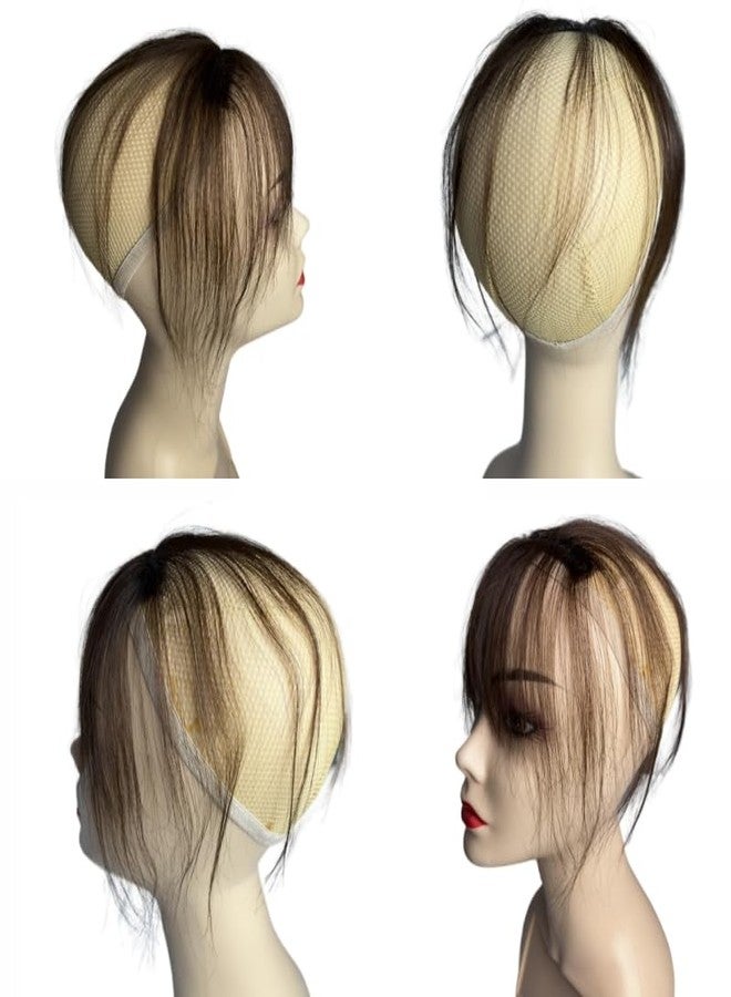 AYunhe 3D Air Bangs شعر بشري حقيقي للأطفال، قطعة شعر أمامية غير مرئية من الدانتيل الكروشيه للفتيات، رفيعة وقابلة للتنفس، مشبك فرنسي مزيف (بني داكن، دانتيل 12x2 سم) - Image 4